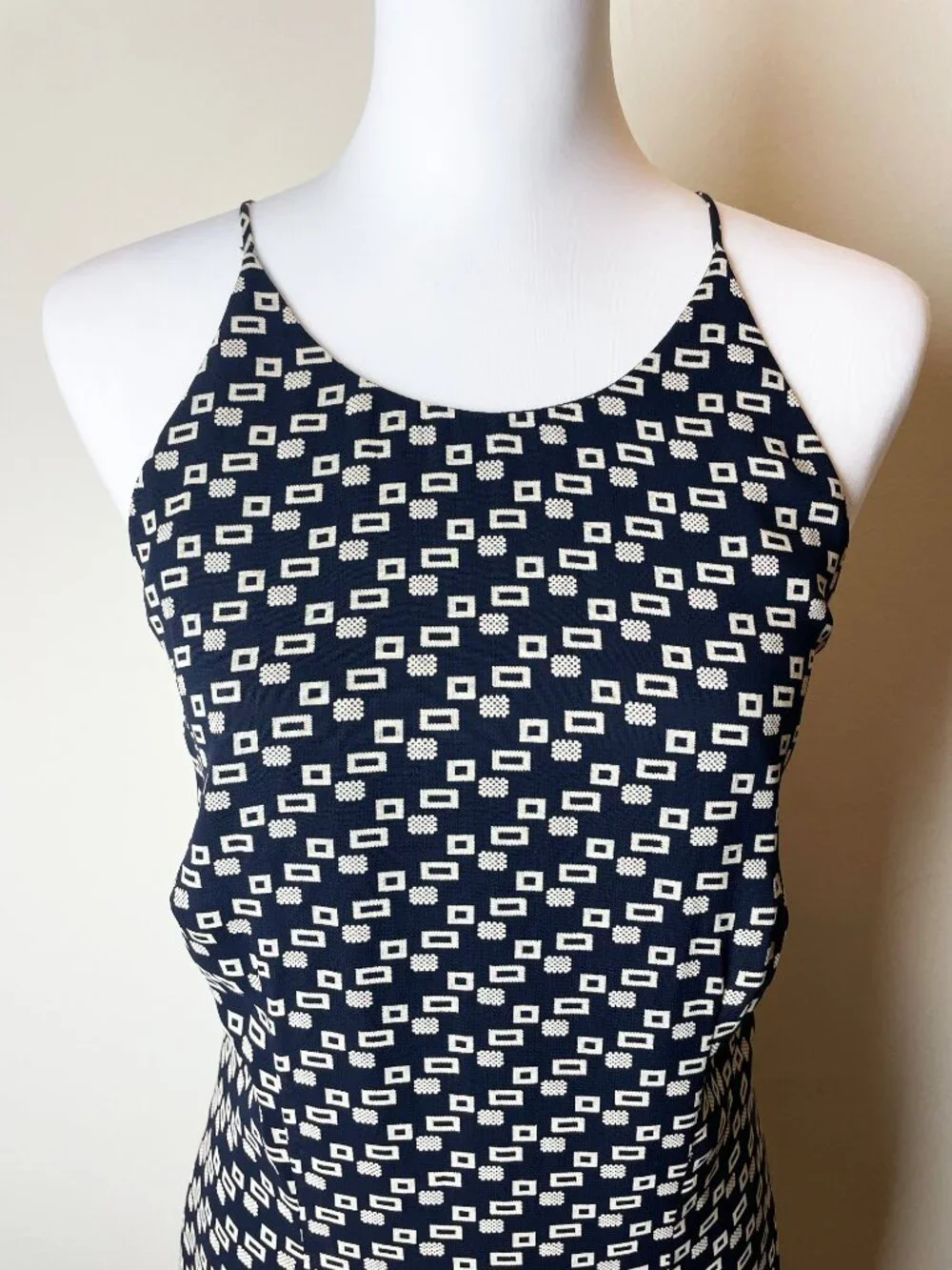 Vintage Barami Geometric Print Halter Maxi Dress Black Cream Silk Blend Size 4 - Picture 4 of 9